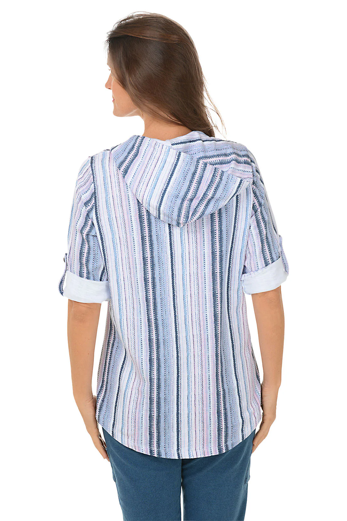 Striped Roll Sleeve Zip Hoodie - Image 3